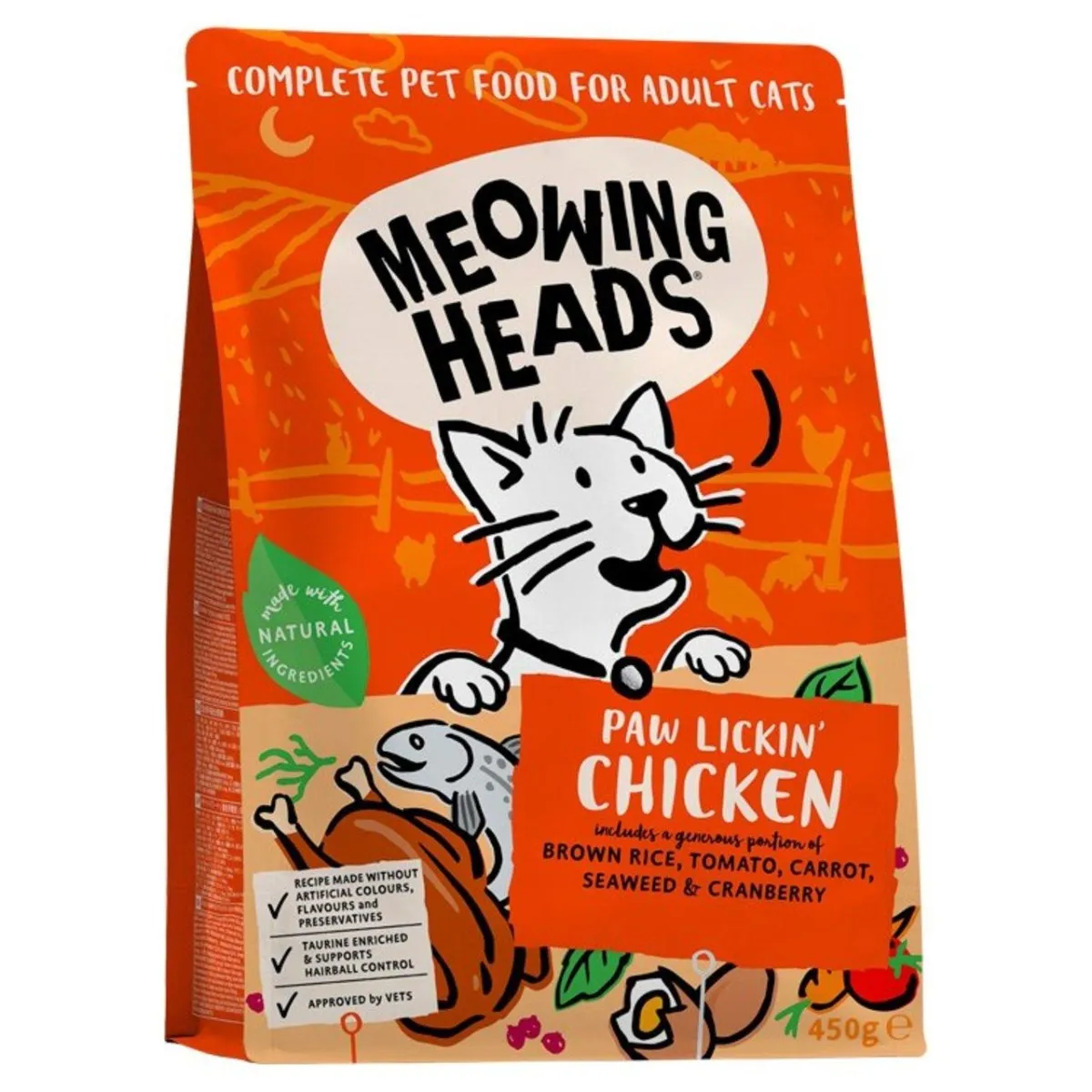 Meowing Heads Paw Lickin Chicken kassitoit 450 g - Tootepilt 1