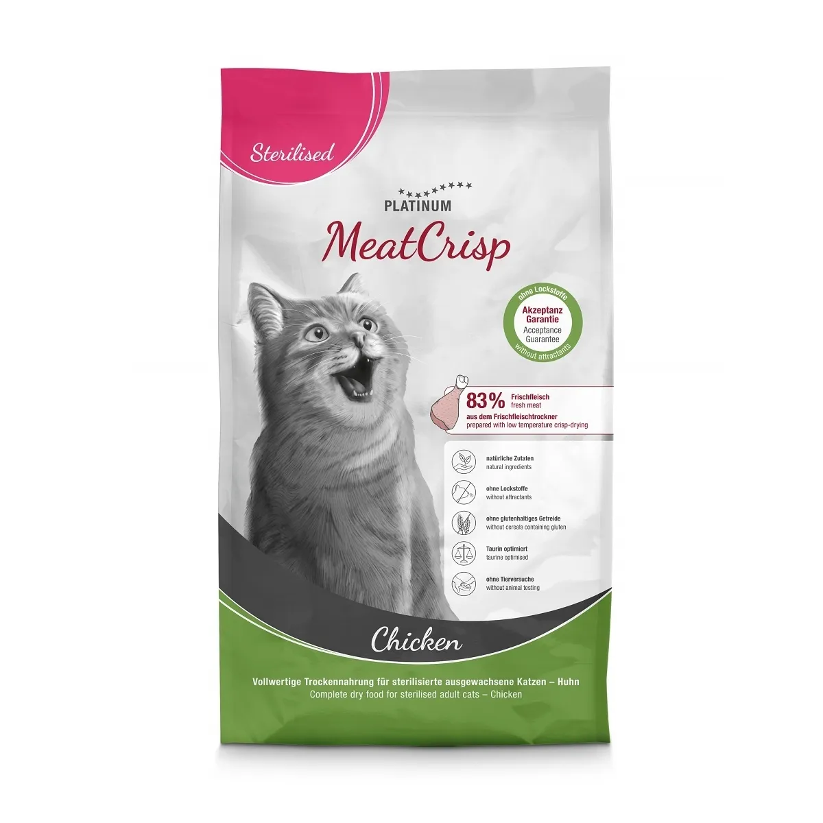 Platinum MeatCrisp kuivtoit steriliseeritud kassile kanaga, 1,5 kg - Tootepilt