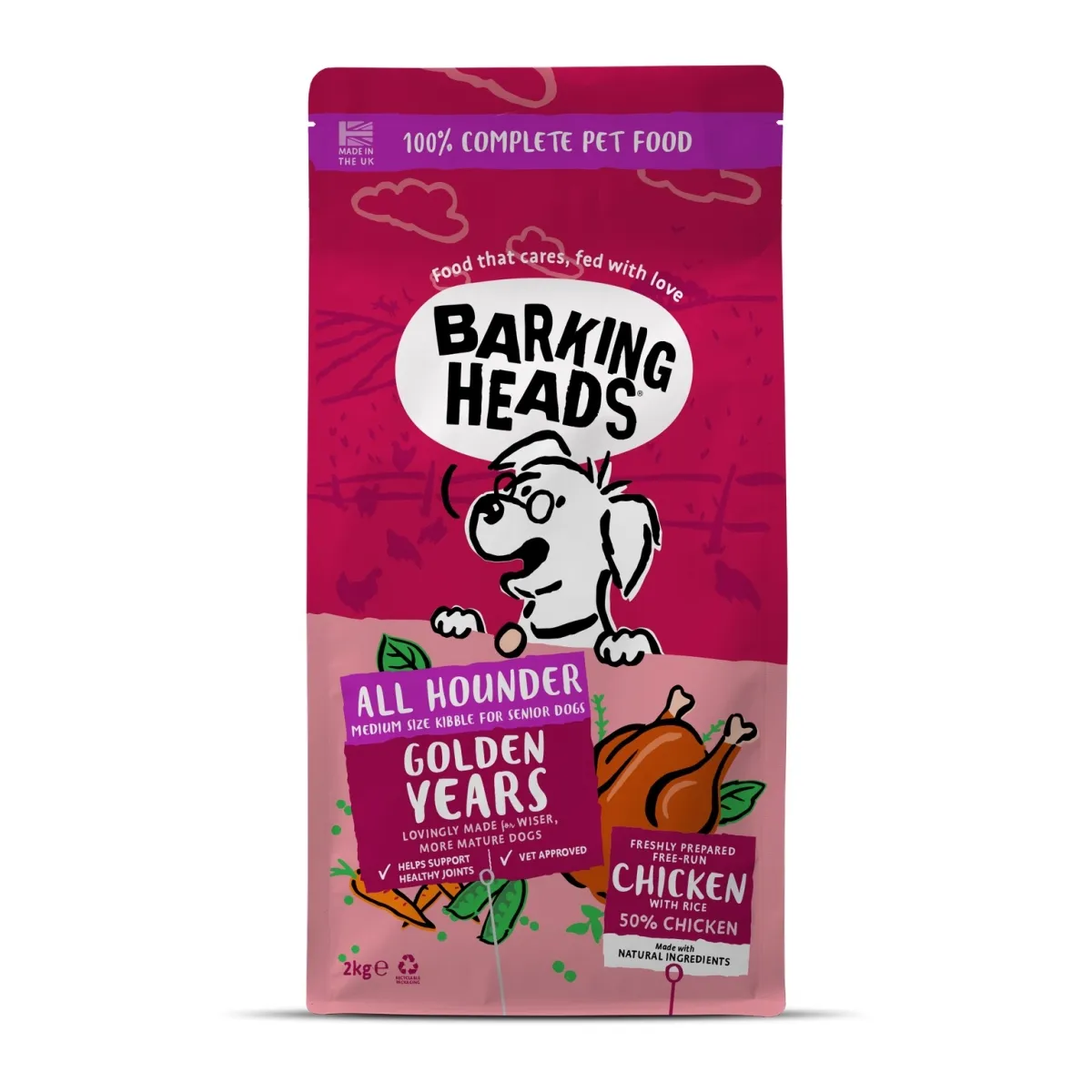 Barking Heads Golden Years Seenior koera kuivtoit kanaga 2 kg