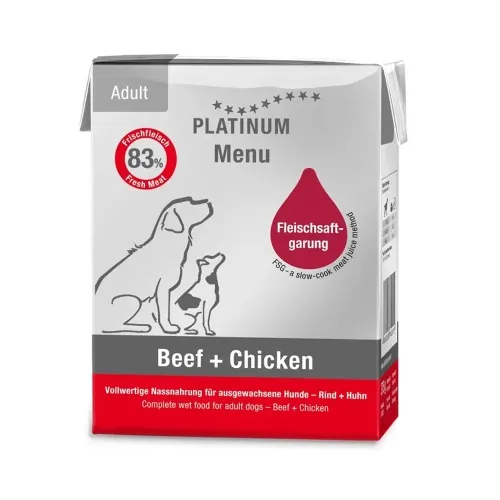 Platinum Menu konserv koerale, veise- ja kanalihaga 375 g